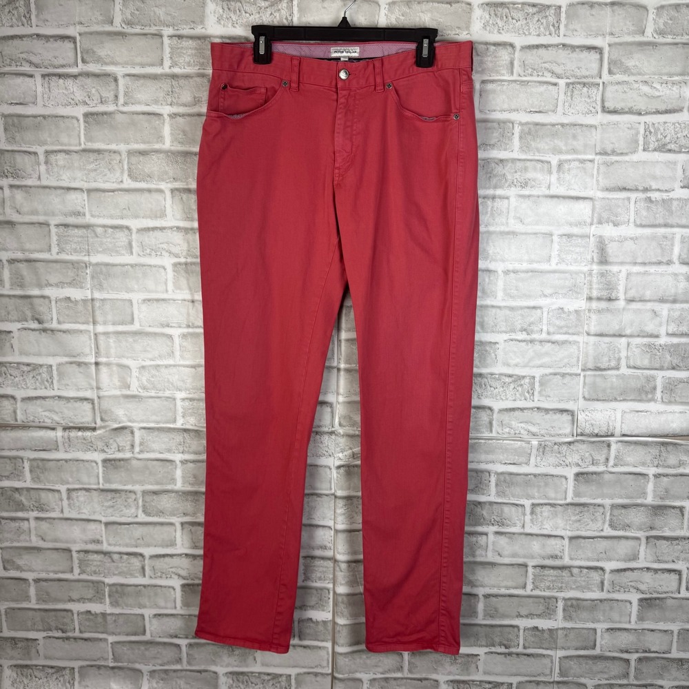 Peter Millar Ultimate Sateen Chino Mens Red 5-Pocket Pants MS24B39 Size 34 x 34